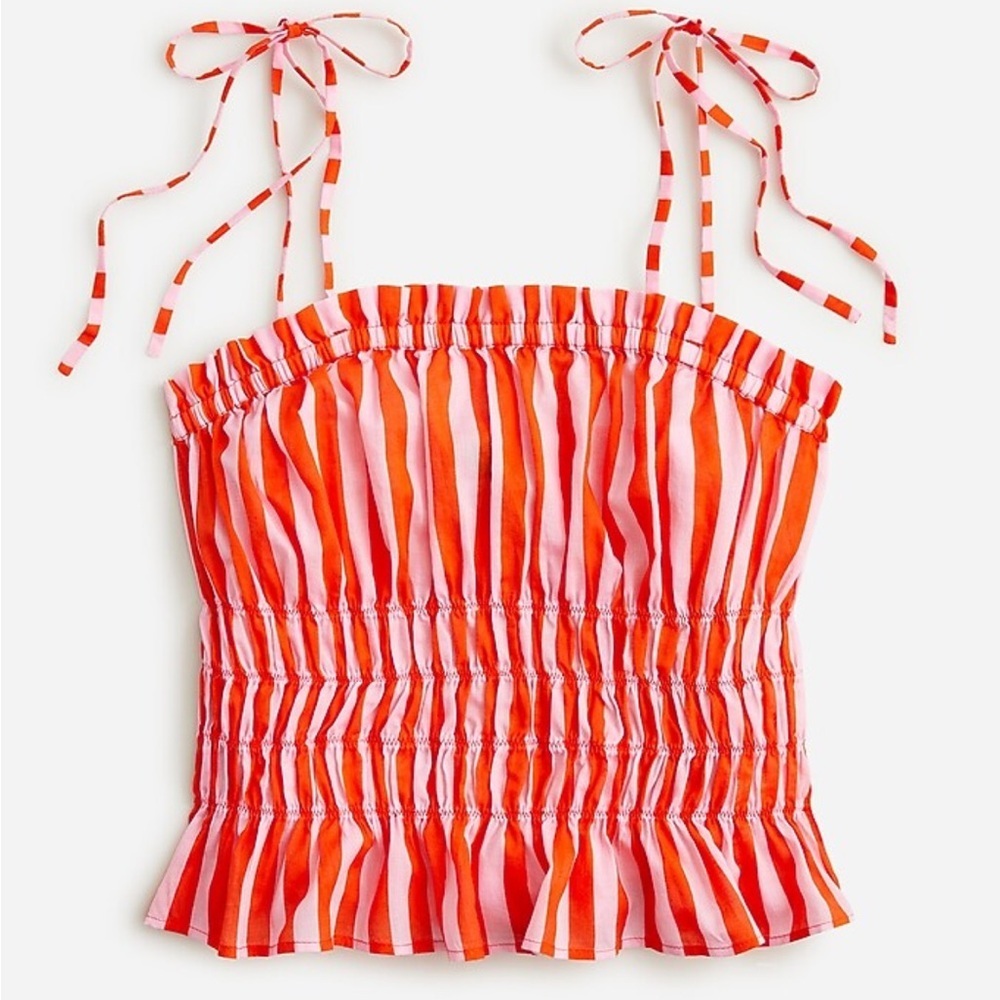 J Crew Smocked Cotton Voile Top In Stripe  Crop NEW boho